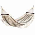 Amaca in cotone con frange e rete decorativa 200x150 cm crema e nero