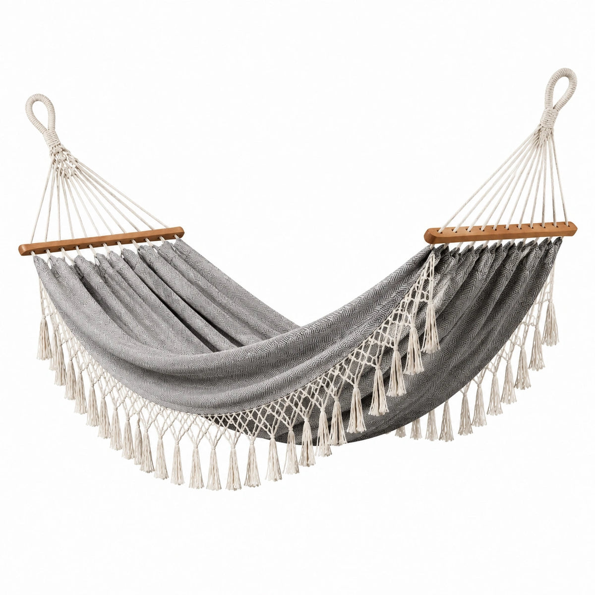 Amaca in tessuto con frange grigio 200x150 cm