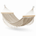 Amaca in tessuto di cotone beige con frange