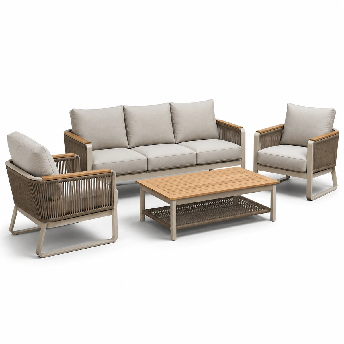 Set da Giardino in Alluminio e Legno Teak con Cuscini in Poliestere