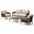 Set da salotto da giardino in alluminio e corda con cuscini beige e nero