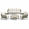 Set mobili da giardino in metallo verde con cuscini bianchi