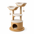 Tiragraffi per Gatti in Legno con Cuccia e Giocattolo, Beige