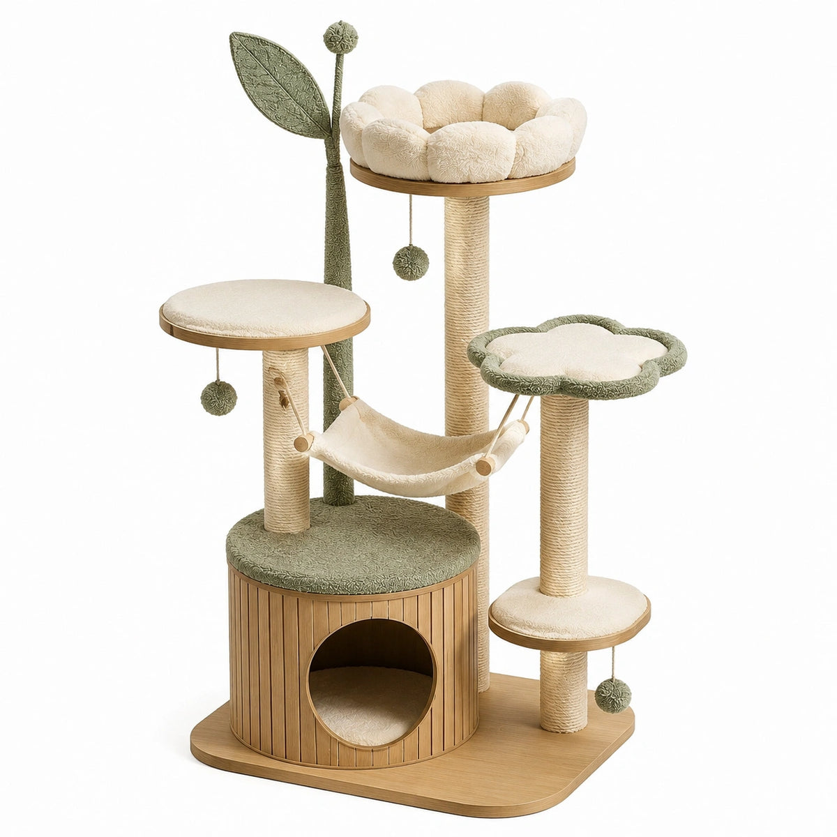 Tiragraffi per Gatti con Amaca e Piattaforme in Legno e Sisal