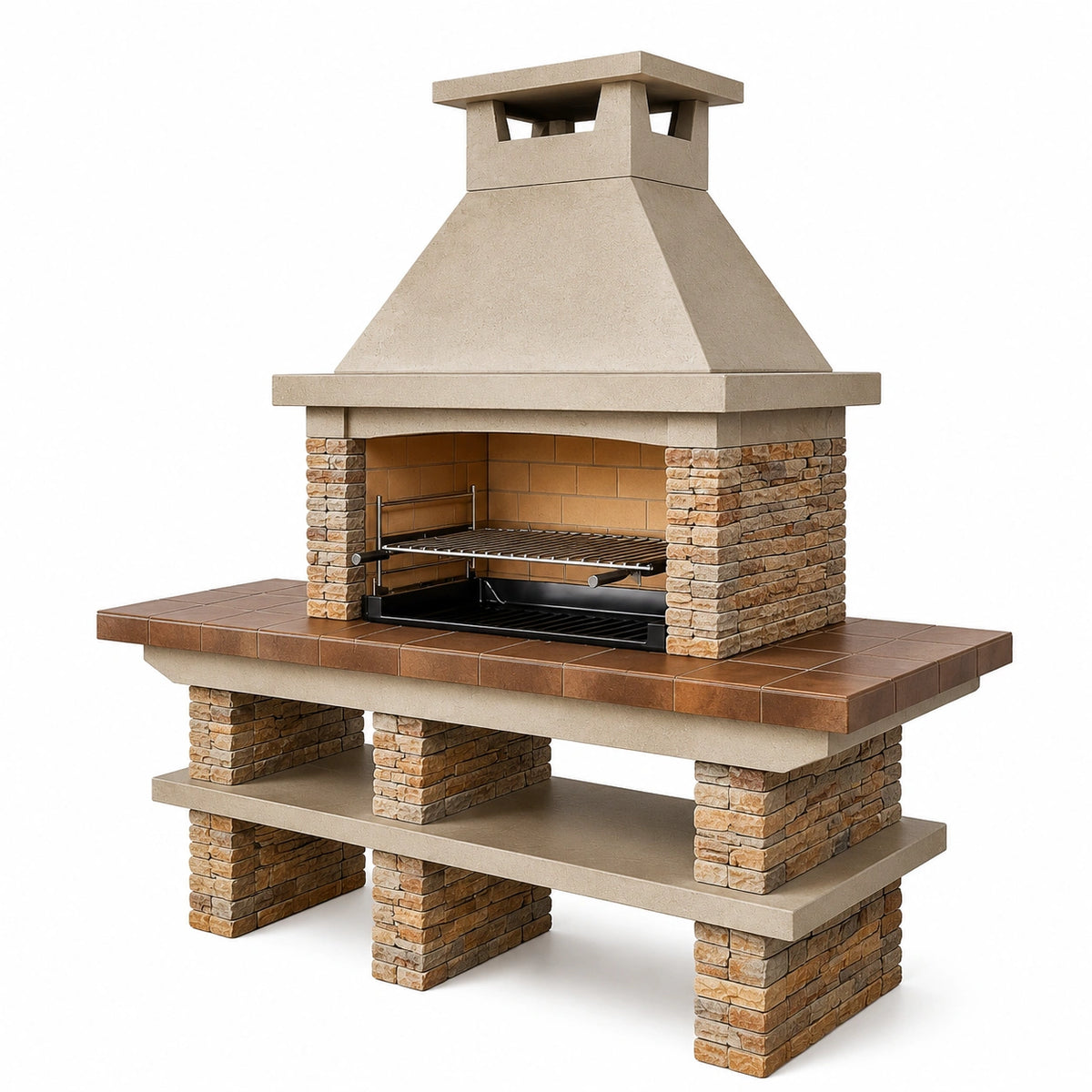 Barbecue in pietra e cemento con griglie in acciaio inox