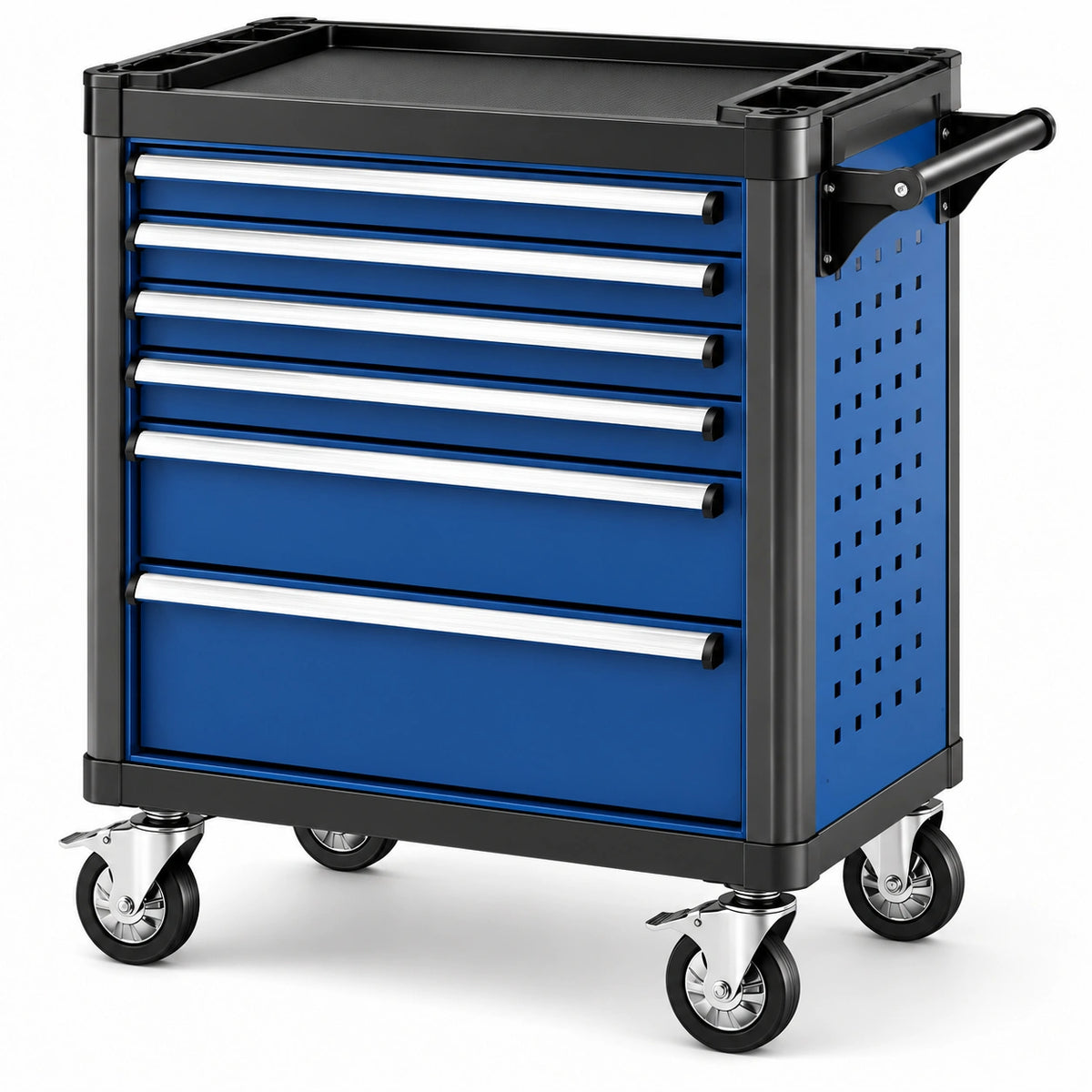 Carrello portautensili in acciaio blu a 7 cassetti con ruote