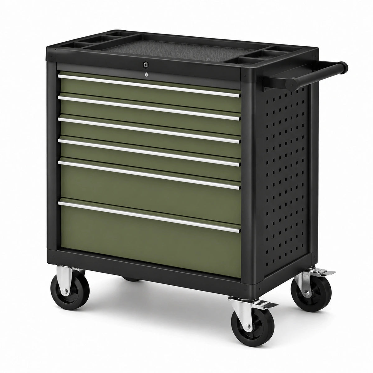 Carrello portautensili in metallo verde e nero con 6 cassetti