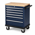 Carrello portautensili in metallo blu con piano in legno a 7 cassetti