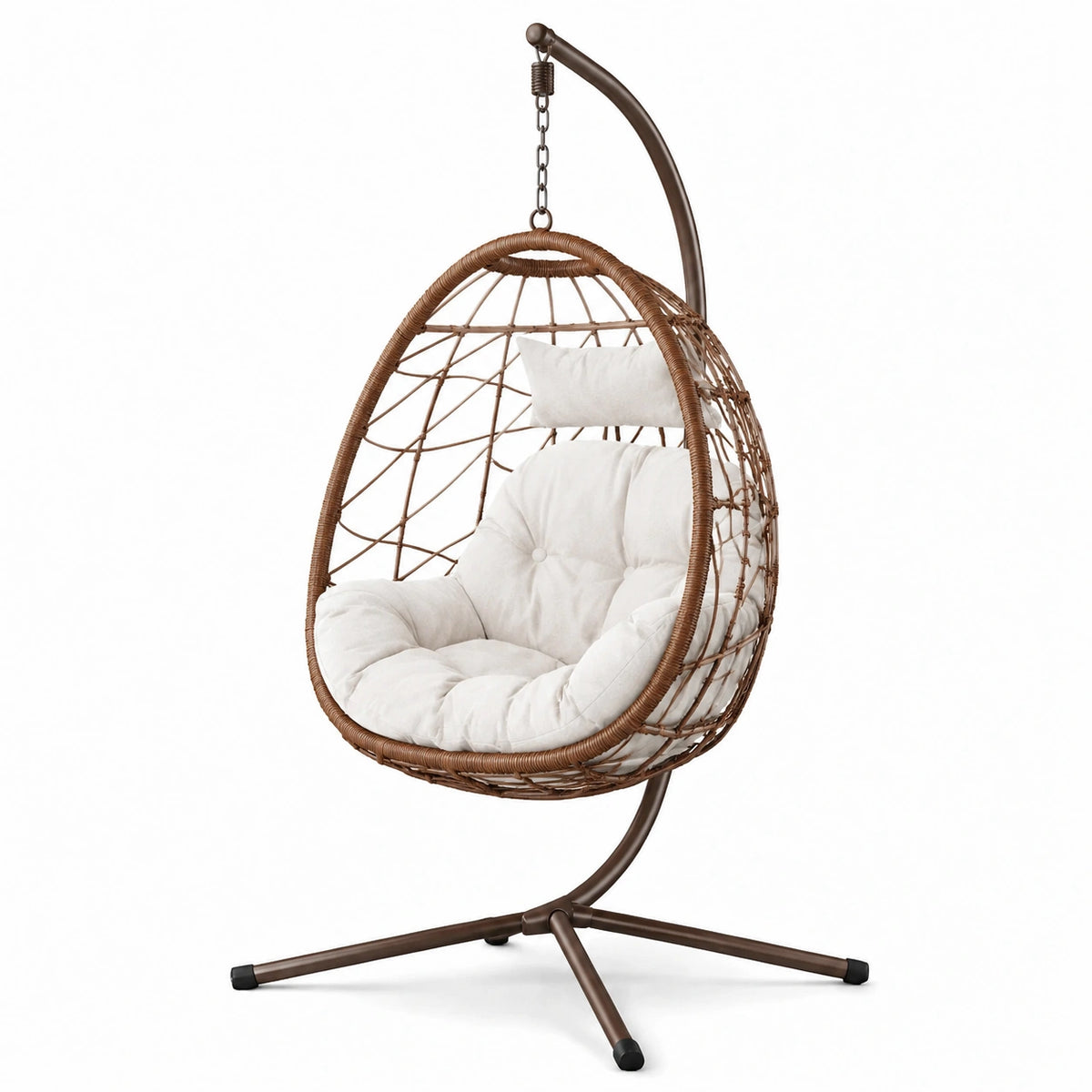 Sedia sospesa in rattan sintetico marrone con cuscino bianco