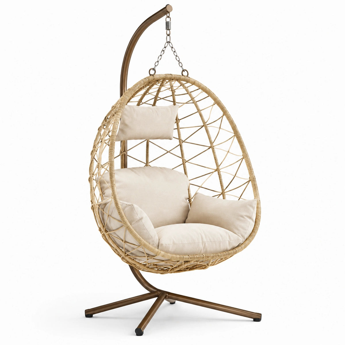 Sedia sospesa in rattan sintetico con cuscini beige