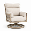 Poltrona Girevole in Legno e Tessuto Beige