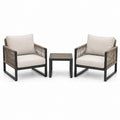 Set di poltrone da esterno in alluminio e corda con tavolino, cuscini beige, telaio nero