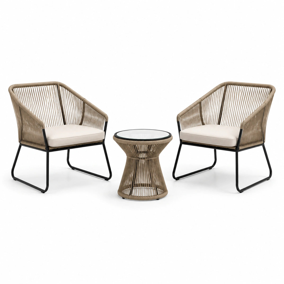 Set mobili da giardino in rattan sintetico con vetro temperato