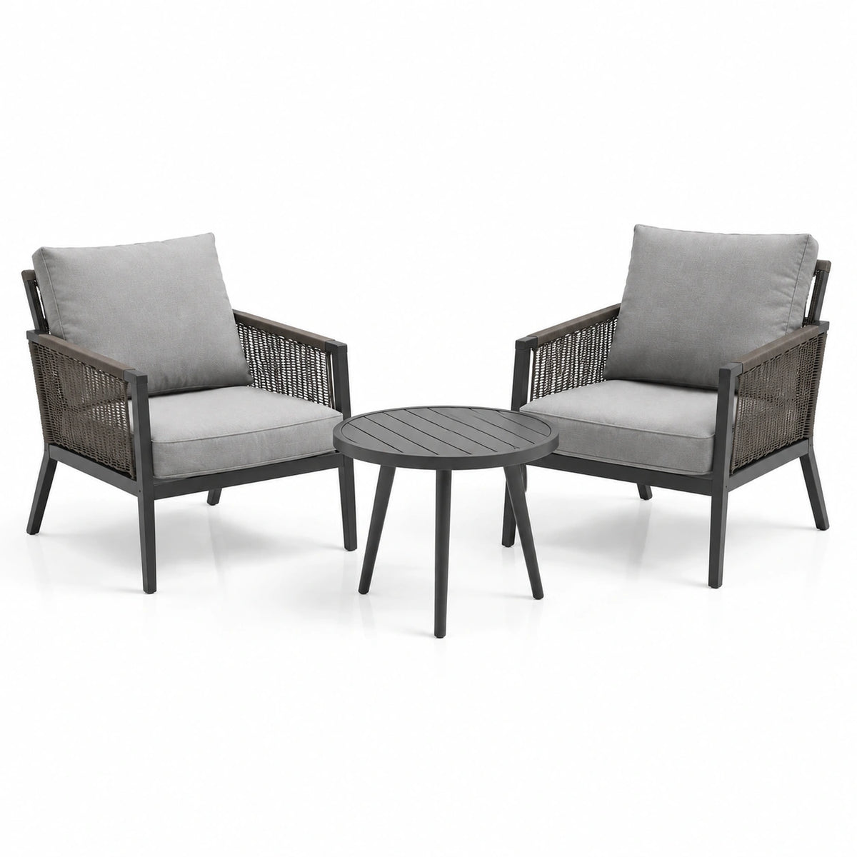 Set da giardino in alluminio e rattan con cuscini grigi